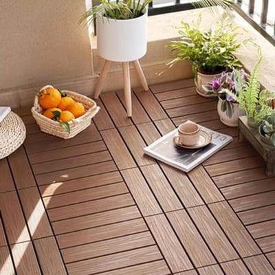 Composiet Terrastegels - Houten Vloertegels - Terras Aanleggen - In elkaar grijpend Ontwerp - 10 stuks - Teak