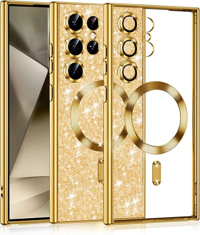 Hoesje geschikt voor Samsung Galaxy S25 Ultra - Techsuit Luxury Glitter Back Cover - Geschikt voor MagSafe - Goud