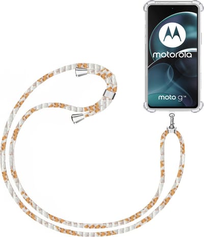 Telefoonkoord + Hoesje Geschikt voor Motorola Moto G14 - Lengte Verstelbaar - Telefoonketting - Shock Proof Case - Wit Goud