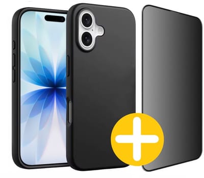 Hoesje en Privacy Screenprotector Combi Geschikt Voor iPhone 17 - Zwart Hoesje + Privacy Glas