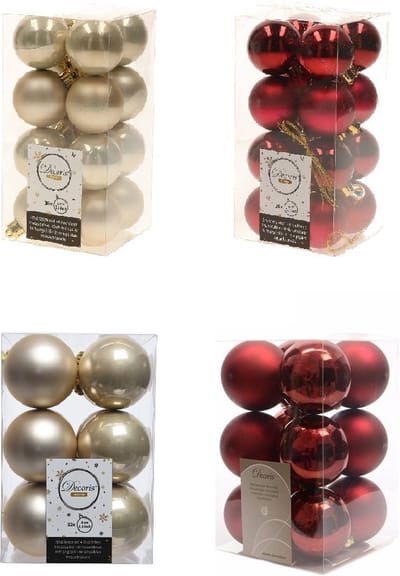 Kerstversiering kunststof kerstballen kleuren mix champagne/donkerrood 4 en 6 cm pakket van 80x stuks