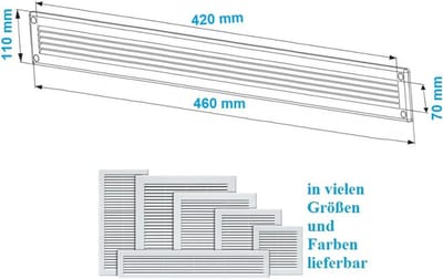 Ventilatierooster Wit 460x110 mm Afsluitbaar met Insectennet voor Toevoer en Afvoer