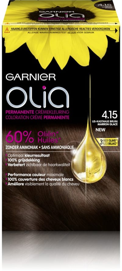 Garnier Olia Kastanje Middenbruin 4.15 - Permanente Haarkleuring Zonder Ammoniak - Tot 100% grijsdekking - Haarverf