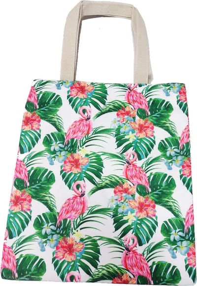Damestas Flamingo Groen - Shopper met ritssluiting - Schoudertas - Handtas - Zomer Strandtas