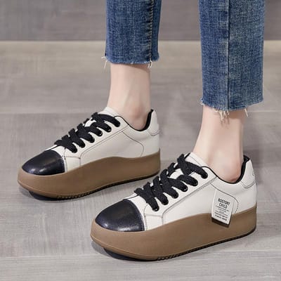 Echt Leer Witte Schoenen Dames Herfst Retro All-match Sneakers Dikke Zool Dames Schoenen Niche Deugd Training Rocking Schoenen 40 gray