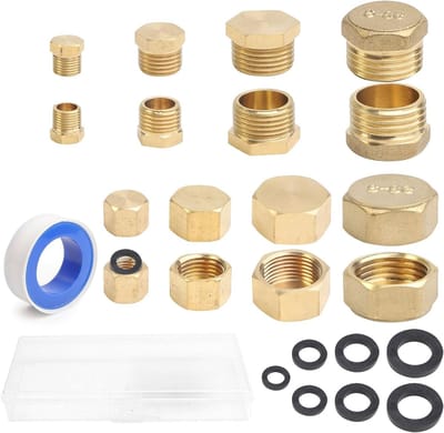 Afsluitdop en blinde stop voor waterdichte opslagdozen, 16 stuks met rubberen afdichtingen, geschikt voor 1/8 inch, 1/4 inch, 3/8 inch en 1/2 inch leidingen, inclusief loodgietertape voor tuin en waterleidingen