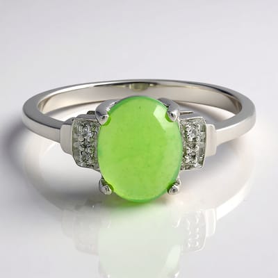 Cavill - Zilveren Damesring 925 Sterling Zilver - Keizerlijk Ovaal Chrysopraas 1,06 ct & Witte Topaas 0,021 ct - Elegante Ring Maat 17