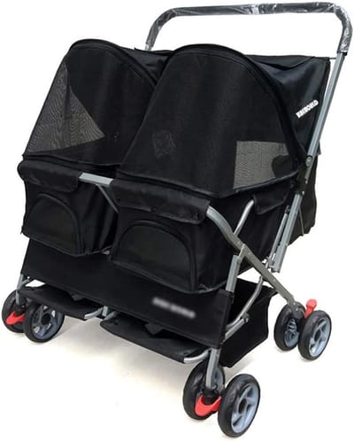 Dubbele Kinderwagen Huisdieren - Hondenbuggy Reizen - Comfortabel Vervoer - Verbeterde Luchtstroom - Ruim Ontwerp - Zwart Paars