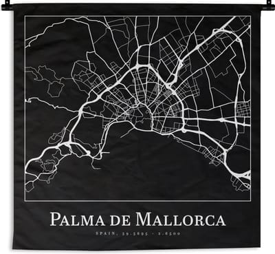 Wandkleed - Wanddoek - Plattegrond - Stadskaart - Palma de Mallorca - Kaart - 180x180 cm - Wandtapijt