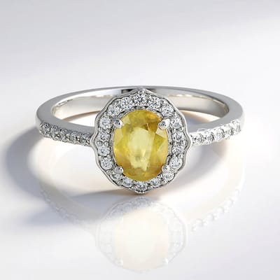 Cavill - Ovale gele saffier ring 0.99 ct - 925 sterling zilver platina plated - Zirkonia 1.29 ct - Elegante damesring uit Madagaskar