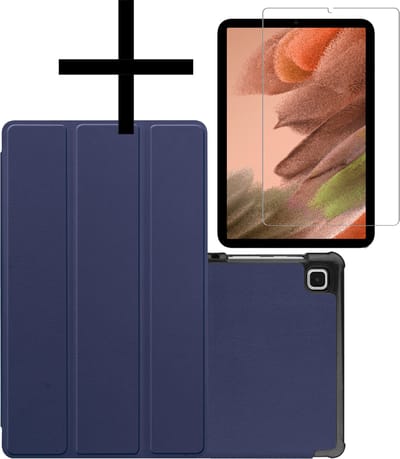 Hoes - Geschikt voor Samsung Galaxy Tab S6 Lite - Met Screenprotector - Trifold Bookcase - Hard Cover - Hardcover Book Case - Tablet Hoesje - Donkerblauw
