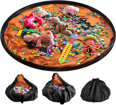 Opbergtas voor speelgoed, 150 cm, speelmat voor kinderen, grote draagbare opgeruimde organizer, tas met trekkoord voor thuis en buiten (oranje)