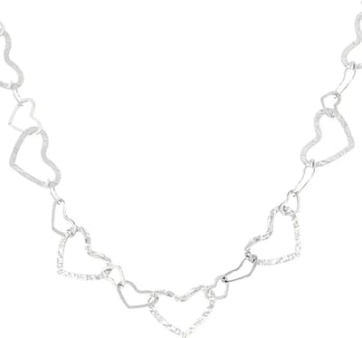 Ketting verbonden hartjes - zilver