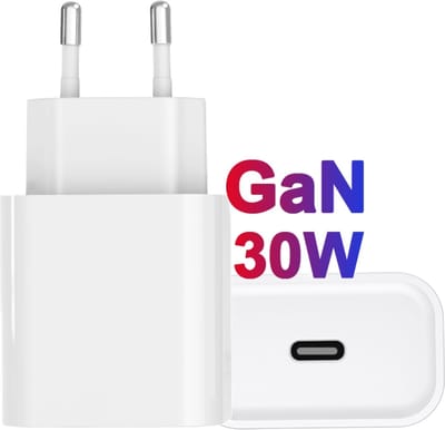 Usb C Oplader - 30w usb-C Adapter - GaN Technologie - Geschikt voor iP 14/13/12/11 & S23/S22/S21/A54/A73 - Fast Charger - Wit