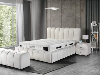 Nessa® - Opbergruimte Boxspring Prestige - 160x200 - Wit - Bouclé/Teddy Stof - Inclusief 25cm Dik Orthopedisch Micropocket Koudschuim Matras
