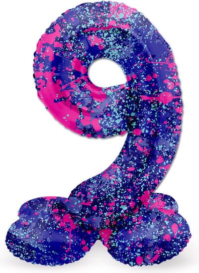 Folat - Staande folieballon Cijfer 9 Paint Splash- 41 cm