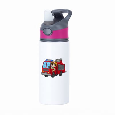 Hacebo® - Brandweerwagen waterfles met rietje roze - Brandweer - Brandweermannen - Hulpverlener - cadeau voor een brandweerman - firefighter - water fles - 650ML