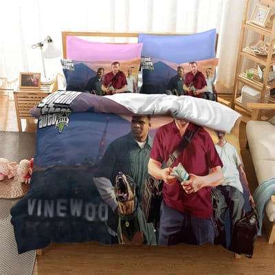 3D Cartoon Game Grand Theft Auto Dekbedovertrek met Kussensloop Beddengoed Set Eenpersoons Tweepersoons Twin Volledig Queen King Bed Set Kamerdecoratie EU King 240x220cm