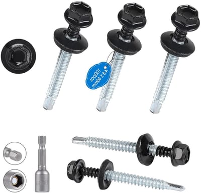Set van 100 Zelfborende Metalen Dakschroeven 4.8 x 50 mm met EPDM Ringen en Hex Bit voor Trapeziumplaten, RAL 7016, Roestvrij en Duurzaam