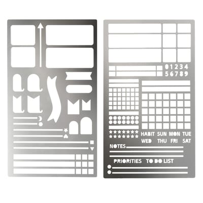 Dailygoods- Kalender Sjablonen Herbruikbaar - Metalen Sjablonen - Journal Sjablonenset - 2 Stuks - Hoogwaardig Roestvrij Staal - Afmetingen 17,8 x 10,2 cm - Journaling Sjablonen