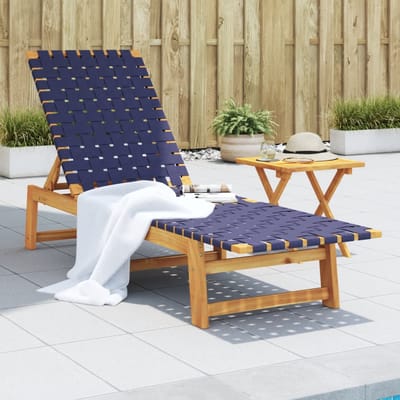 vidaXL - Ligbed - met - tafel - massief - acaciahout - en - stof - donkerblauw