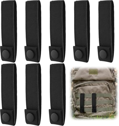 Famanu – Set van 8 Molle-strapbevestigingen met klittenband, geschikt voor tactische rugzakken, zwart