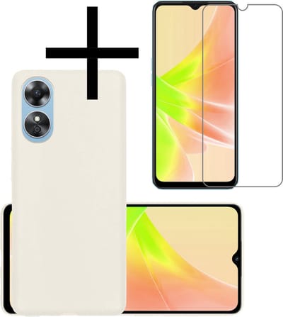Hoesje - Met Screenprotector - Geschikt voor OPPO A17 - Sterk & Shockproof - Back Cover - Siliconen Case - Telefoon Hoes - Wit