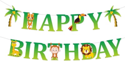 LUQ - Jungle Happy Birthday Slinger Verjaardag Versiering Feest Versiering Kinderfeestje Happy Birthday Decoratie