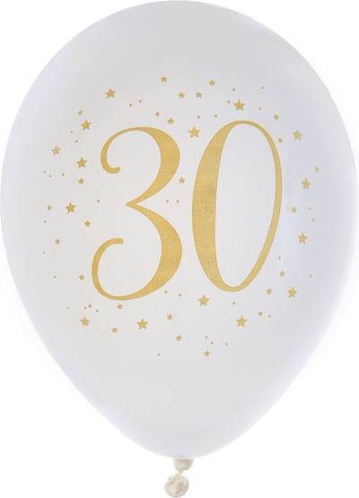 Santex verjaardag leeftijd ballonnen 30 jaar - 8x stuks - wit/goud - 23 cm - Feestartikelen