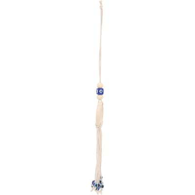 Ornement Tissé à la Main Œil Bleu Suspendu Corde de Coton Anneau en Bois Pendentif pour Voiture white