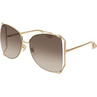 Gucci Vierkante Zonnebril Unisex Zonnebril Goud GG0252S-003 Dust Bag+Eyeglass Case (Random Color) gray