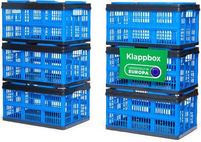 Novaliv Opvouwbare Box Blauw Set van 6 - 16L Opvouwbare Mand met Handvatten - Veelzijdige Boodschappenmand - Praktische Opbergdoos