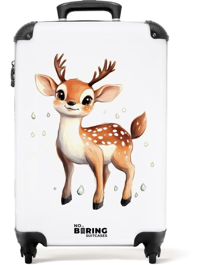 NoBoringSuitcases.com® - Kinderkoffer meisje - Kindertrolley meisjes - Jong hertje met gewei en witte stippen - Handbagage koffer lichtgewicht - Reiskoffer trolley kinderen - Rolkoffer met wieltjes - Past binnen 55x40x20 en 55x35x25
