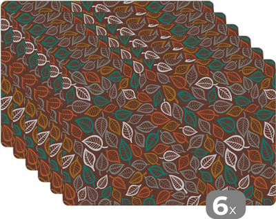 Placemat - Placemats kunststof - Bladeren - Natuur - Herfst - Bohemian - 45x30 cm - 6 stuks - Hittebestendig - Anti-Slip - Onderlegger - Afneembaar