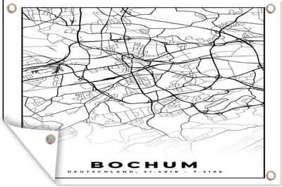 Muurdecoratie Kaart - Stadskaart - Bochum - Plattegrond - 180x120 cm - Tuinposter - Tuindoek