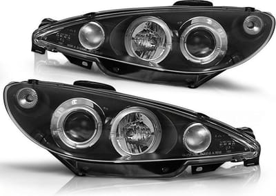 Koplampen dual halo rims PEUGEOT 206 10 98-02 ANGEL EYES ZWART