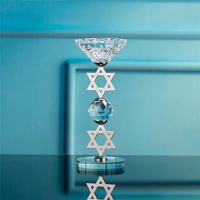 Davidster Hanukkah Kristallen Kaarsenhouders Elegante Theelicht Kaarsenstandaard voor Joods Feest Huwelijksgeschenk Kaars Menora blue