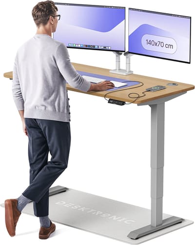 Desktronic HomePro Zit-sta Bureau Elektrisch In Hoogte Verstelbaar, 140x70 cm Massief Eiken/Grijs, Stille Dubbele Motor, Hoogte 62-126cm