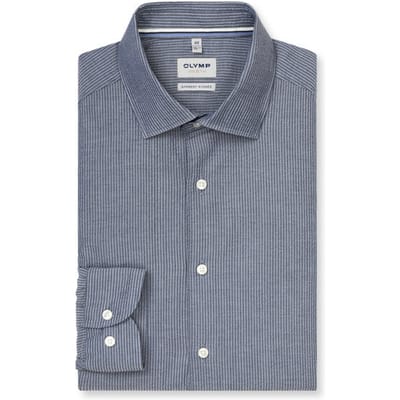 OLYMP Level Five garment washed Overhemd, Body Fit, Kent, Marineblauw