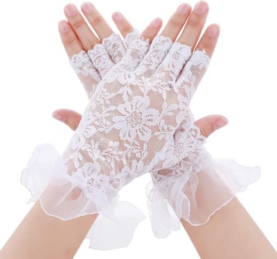 Elegante Zijden Kant Handschoenen voor Dames - Zonbescherming en Bruiloft Accessoire voor Feesten en Diner, Wit, 21.5 cm