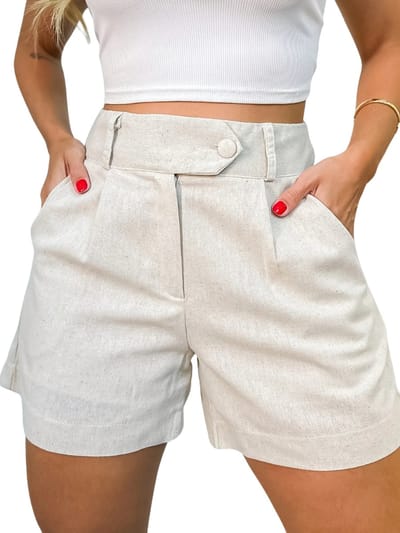Livano Korte Broek Dames - Spijkerbroek - met Zakken - Volwassenen - Jongens - Shorts - Beige - Maat XS