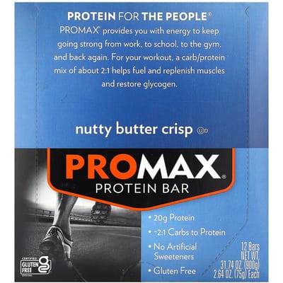NuGo Nutrition, Barres protéinées Promax, Croustillants Beurre de Noix, 12 barres, 2,64 oz (75g) Chaque
