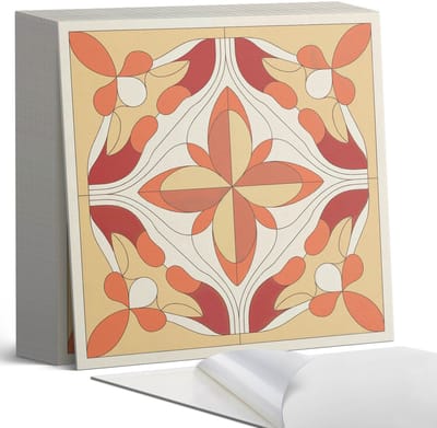Coloray Plaktegels - Abstract bloemenpatroon Zelfklevende Tegels - 20 cm x 20 cm - Rood Plaktegels - 20 stuks - Vierkant PVC Tegels - Plaktegels Badkamer - Plaktegels Vloer - Vinyl Tegels Zelfklevend - Wandtegel Zelfklevend