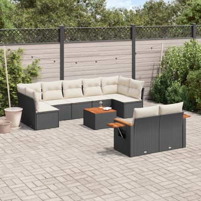 vidaXL - 10-delige - Loungeset - met - kussens - poly - rattan - zwart