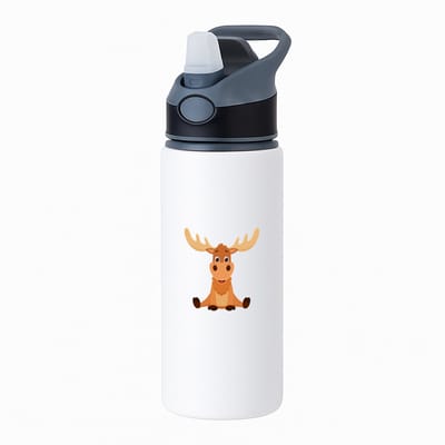 Hacebo® - Rendier waterfles met rietje zwart - Paarden - Dieren liefhebbers - Eland - kerst - kerstcadeau - water fles - 650ML