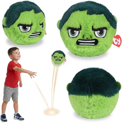 TY MARVEL Hulk Knuffelbal, stuiterend knuffeltje, BEANIE BOUNCERS, behendigheidsspeelgoed voor kinderen 10 cm