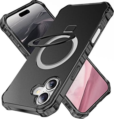 Coverup Hoesje - Geschikt voor iPhone 16 Plus Hoesje - Coverup ShockProof TPU Back Cover met MagSafe Compatible Ring Kickstand - Zwart