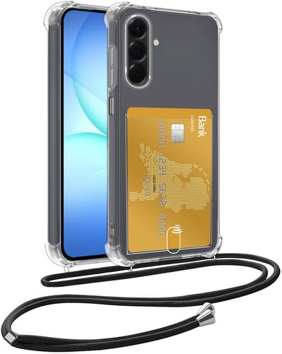 Hoesje Geschikt voor Samsung A17 Hoesje Met Telefoonkoord en Pasjeshouder Siliconen - Hoes Geschikt voor Samsung Galaxy A17 Hoesje Met Kaarthouder Shock Proof Case - Transparant