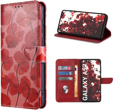 Solidenz Hoesje - geschikt voor Samsung Galaxy A57 Bookcase - Telefoonhoesje met Pasjeshouder - Romantische klaproos