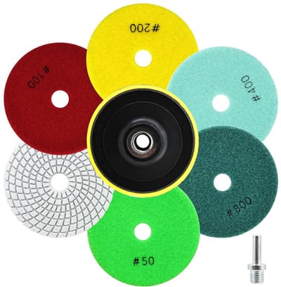 Diamant polijstpads set van 8 stuks - 6 natte polijstschijven 100 mm voor graniet, marmer en kunststeen